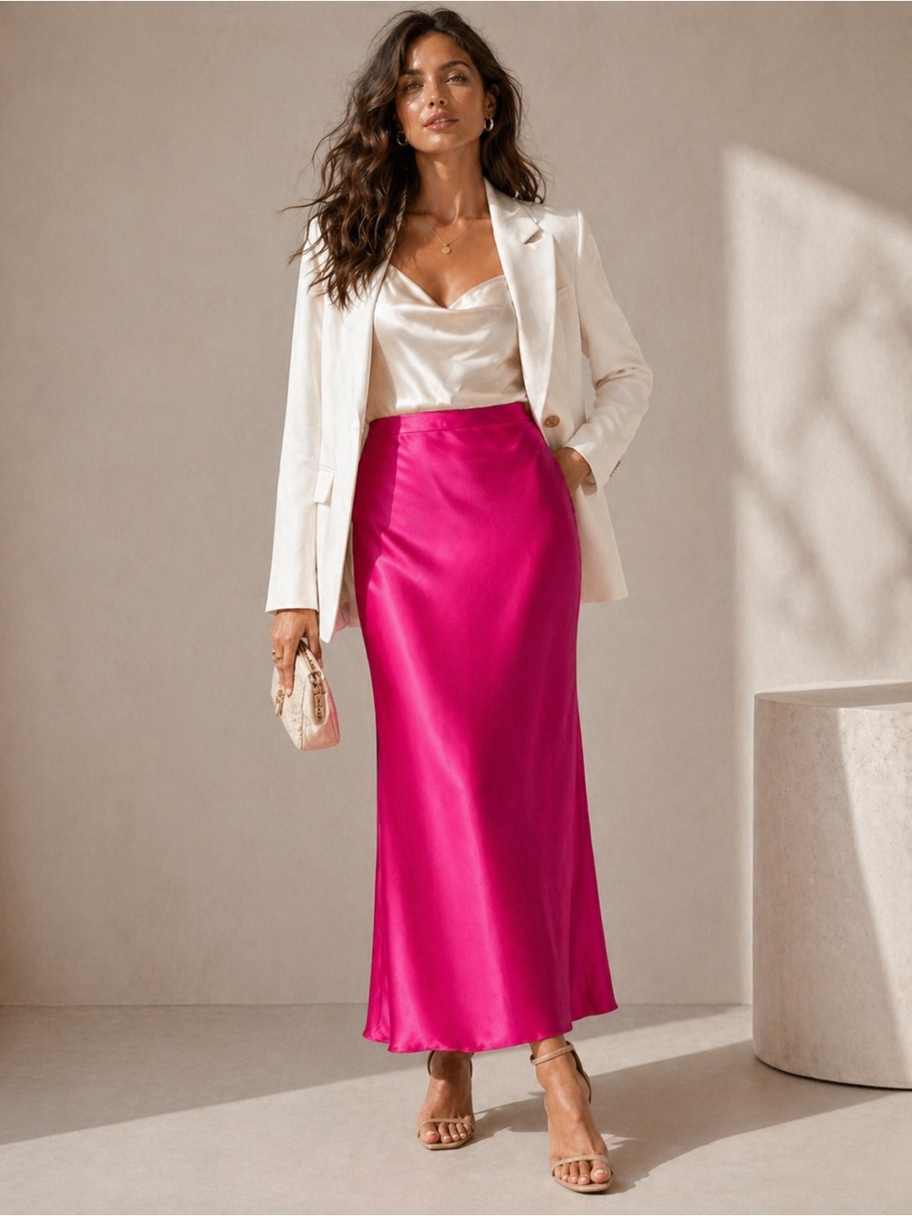 Marella Skirt Women Hot Pink Long Maxi Satin Size 14 US 50 IT Lined NWT